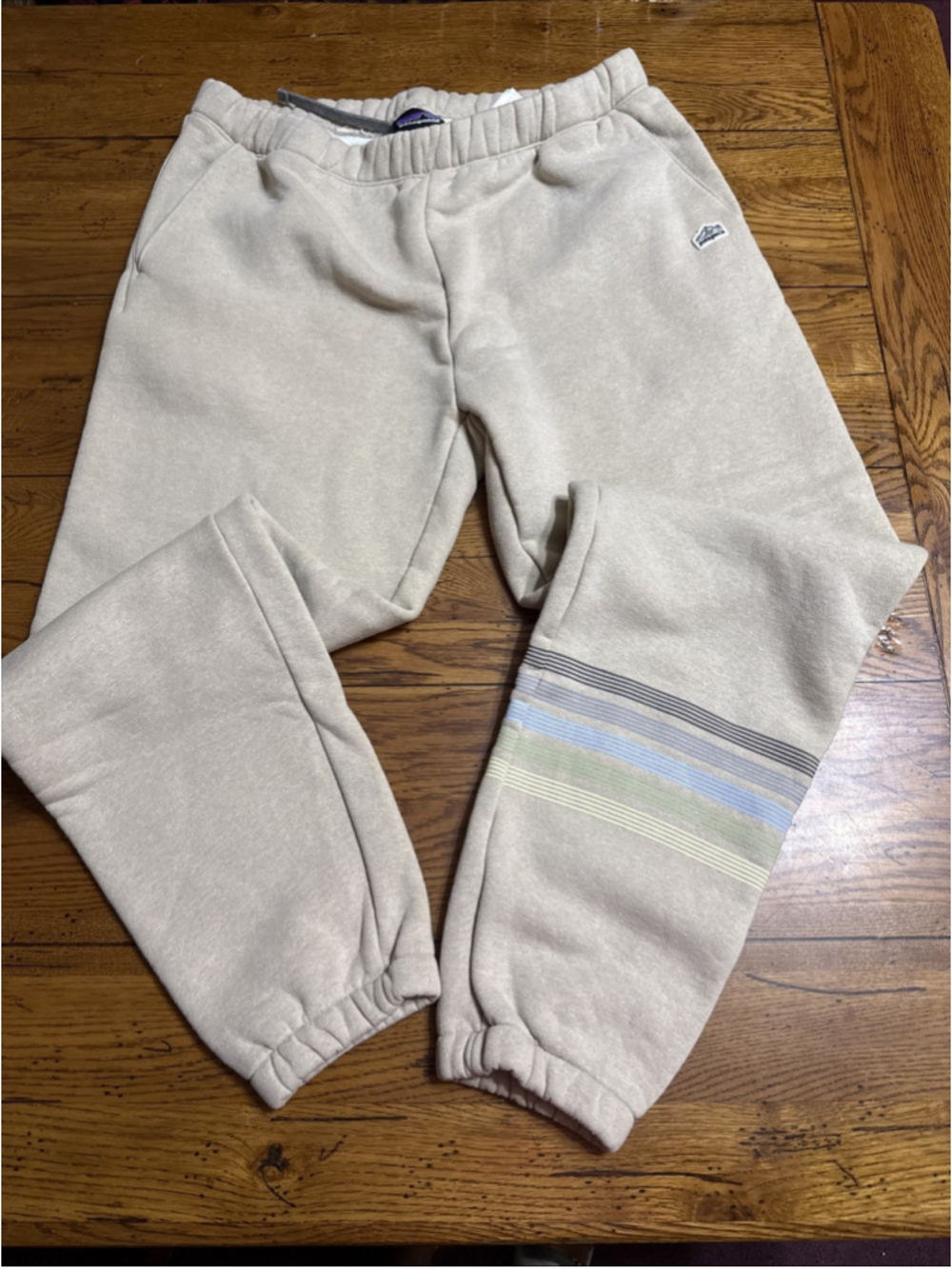 NWOT Patagonia Mens XL Ridge Stripe Uprisal Sweatpants Lounge Wear Oar Tan